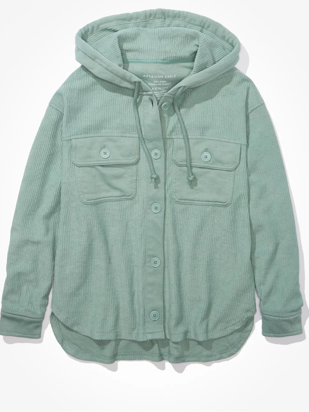 American Eagle AE Oversized Button-Up Shacket with Hood -‎ Olive - Small